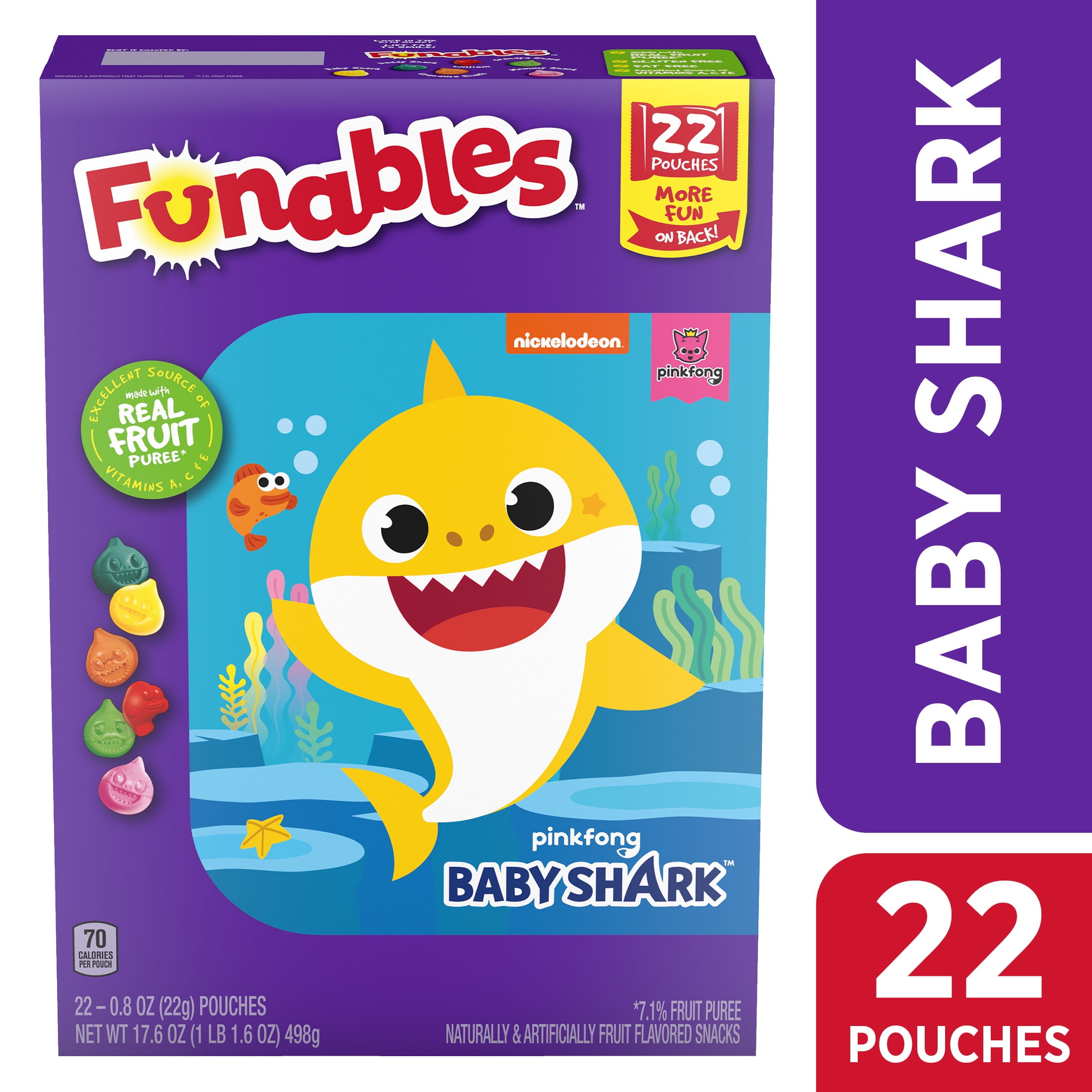 Funables Baby Shark Fruit Snacks, 17.6 oz, 22 Count