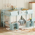 thumbnail image 3 of Full Loft Bed with Built-in Bookshelf, Curtain, and Storage Shelf Amusement Park-Inspired Playful Design Safety Guardrails, Blue, 3 of 18