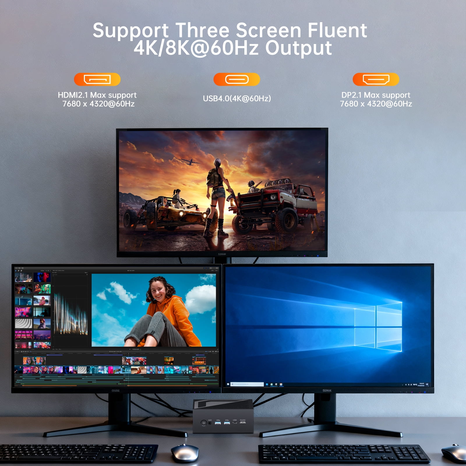 Thdeukoty MQ9 Mini PC Ryzen 9 8945HS, Upto 5.2GHz, Desktop Computers with 64G DDR5 RAM 2T SSD, Win 11 Pro/WiFi 6E/BT 5.3/Dual 2.5G LAN/Oculink, Triple Display Display