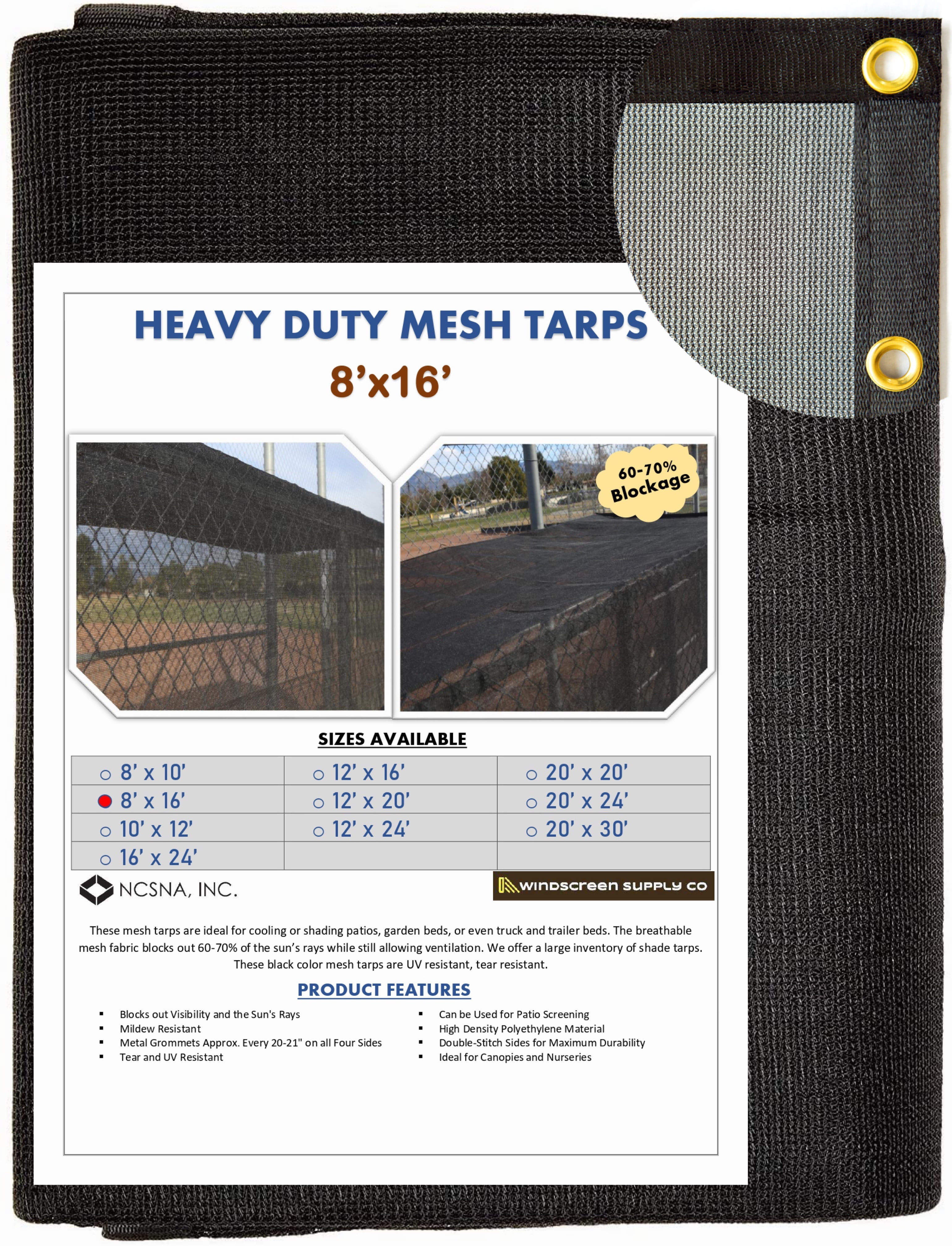 WindscreenSupplyCo Heavy Duty 8' x 16' Black Knitted Mesh Tarp with