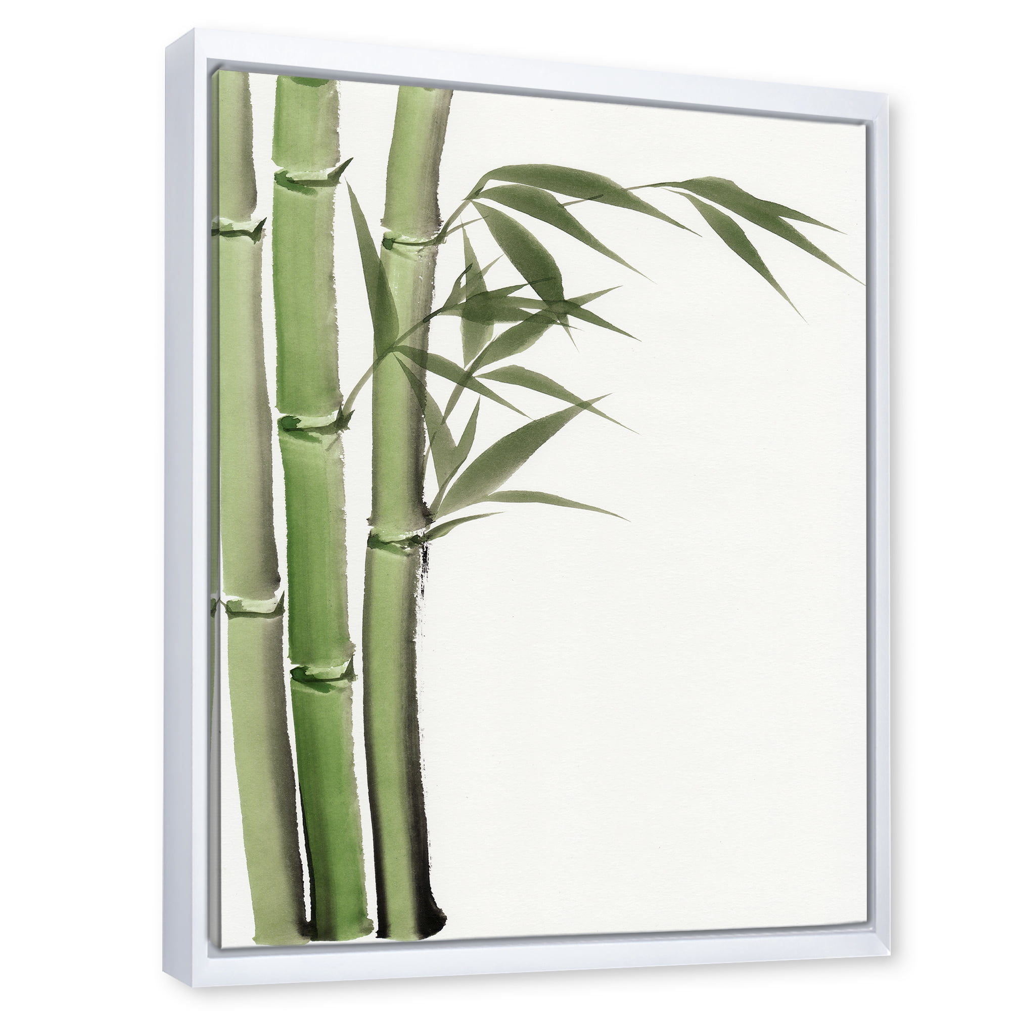 Designart 'Detail of Dark Green Bamboo and Leaves IV' Traditional Framed Canvas Wall Art Print