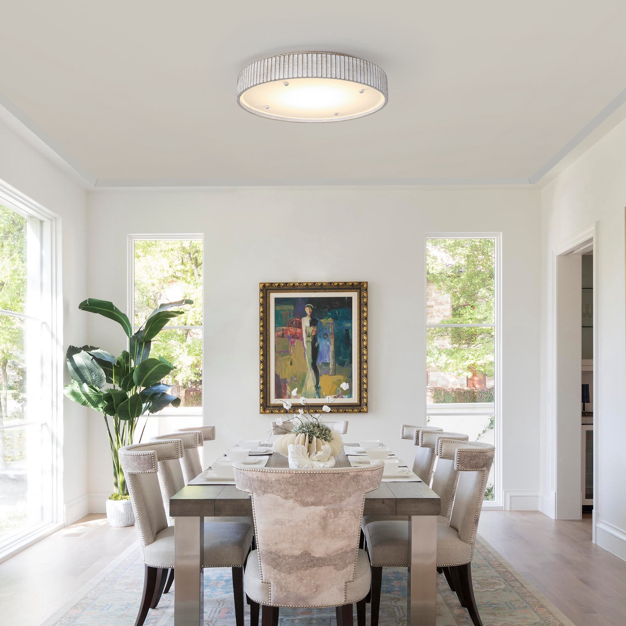 18" Dstressed White Drum Flush Mount LED Ceiling Light, 3CCT for Hallway Bathroom Kitchen or Stairwell