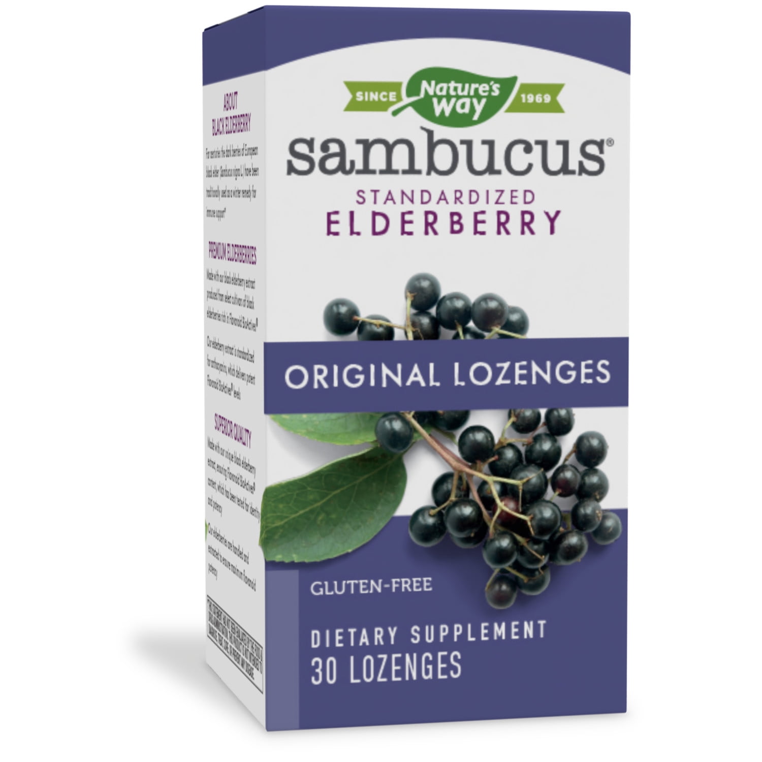 Nature's Way Original Sambucus Elderberry Lozenges with Vitamin C, Gluten Free, Vegan, 30 Count