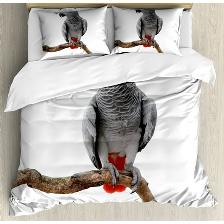 Grey Duvet Cover Set African Parrot Bird Psittacus Erithacus