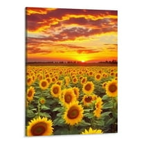 Creowell Sunflowers Painting Wall Art Canvas - Sunshine Framed Pictures Florals Prints Modern Home Decor Sunset Landscape Artwork Yellow Flowers for Living Room Kitchen Ready to Hang 16x20 Inch