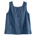 thumbnail image 4 of Endives Womens Cotton Linen Tank Top Summer Button Decorated Vest Versatile Comfortable Loose Sleeveless T Shirt Pullover Top Blue, 4 of 4