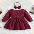thumbnail image 3 of Bébé Filles Robe 2pcs Solide Volant Manches Longues une Ligne Genou Longueur Robe avec Bandeau, 3 of 9