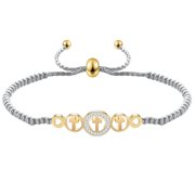 HIRPLIS Cross Bracelet for Women Men Stainless Steel Cubic Zirconia Dianty Adjustable Circle Religious Prayer Faith Statement Personalized Gift Jewelry Gold Plated B