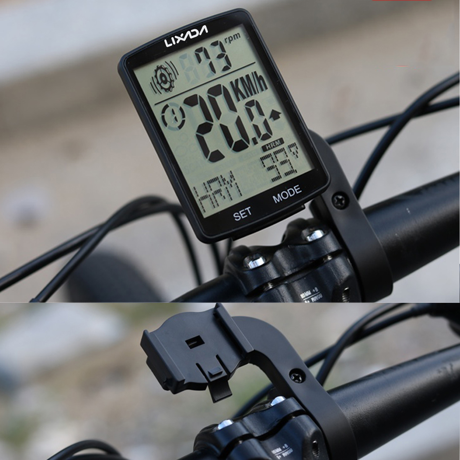 LIXADA 3 in 1 Wireless Bike Computer Multi Functional LCD Screen Bicycle Computer with Heart Rate Sensor Mountain Bike Speedometer Odometer IPX7 Waterproof Cycling Measurable Temperature Sto - image 1 of 7