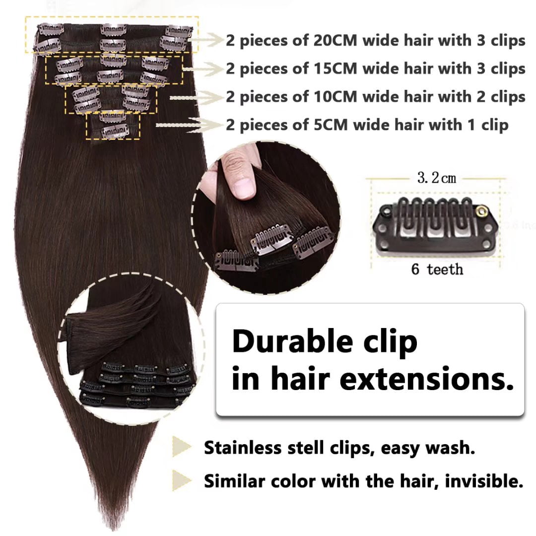 MY-LADY Clip in 100% Remy Human Hair Extensions 12Pcs Full Head Weft Highligh Hairpiece Long Straight #1B Natural Black 20inch
