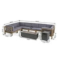 thumbnail image 4 of Kobe Outdoor 10 Piece Acacia Wood Sectional Sofa Set with Cushions and Fire Pit, Gray, Dark Gray, Dark Gray, 4 of 11