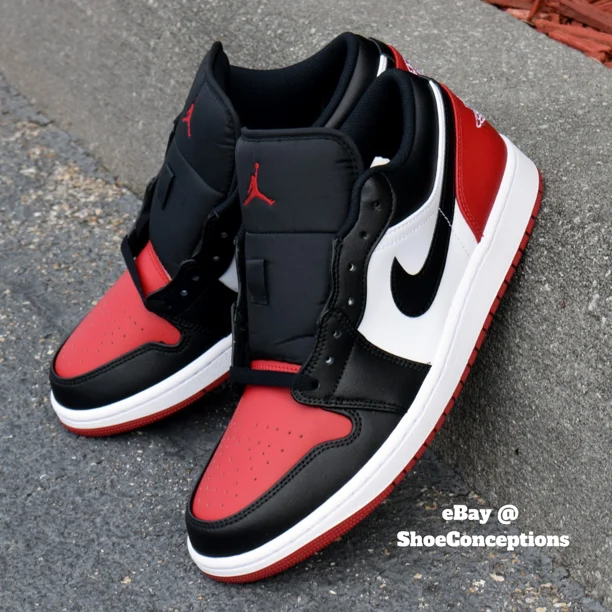 N I-K-E A i r-Jor-dan 1 Low Shoes White Black Varsity Red 553558-161 Men's & GS NEW