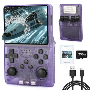 The latest R40sPro open source handheld game console, nostalgic arcade game, 4.0-inch 3D large screen, GBA dual joystick,Purple,256G