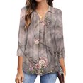 thumbnail image 2 of Pompotops Mode Femme Col en V Manches Trois Quarts 3/4 T-Shirt Imprimé Blouse Hauts Chandail en Molleton Liquidation, 2 of 6