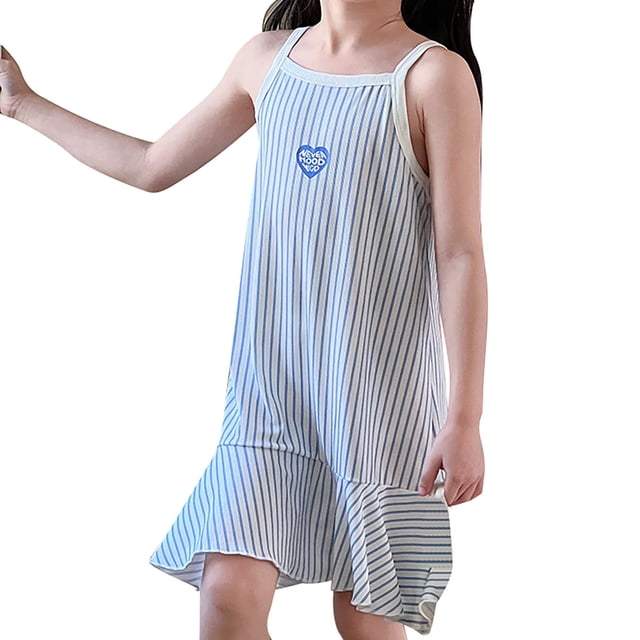 Robe d'Été pour Filles Tout-Petits Robe Sans Manches à Spaghetti Robe de Princesse à Volants Imprimé Personnalité 9-10 Ans