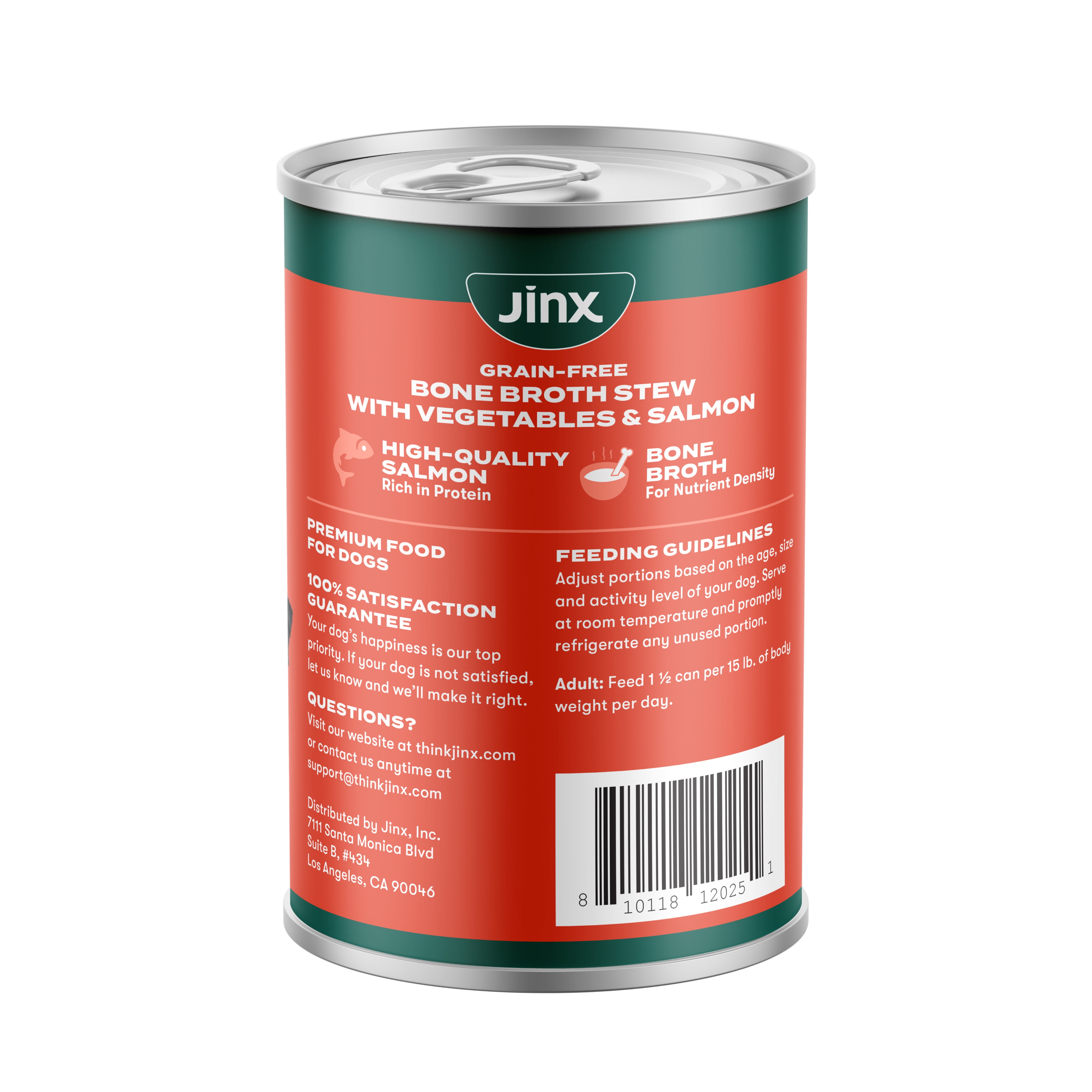 (12 pack) Jinx Bone Broth Stew Grain-Free Salmon & Vegetables Wet Dog Food, 13 oz Can