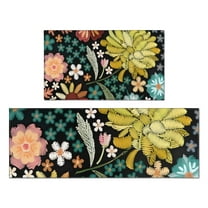 Pioneer Flower Floral Print Pattern Kitchen Rugs Sets Of 2,Anti Fatigue Kitchen Mat Rugs Non Slip Washable,Decorative Kitchen Floor Mats for Kitchen,Sink,Laundry,17"x30" 17"x47"