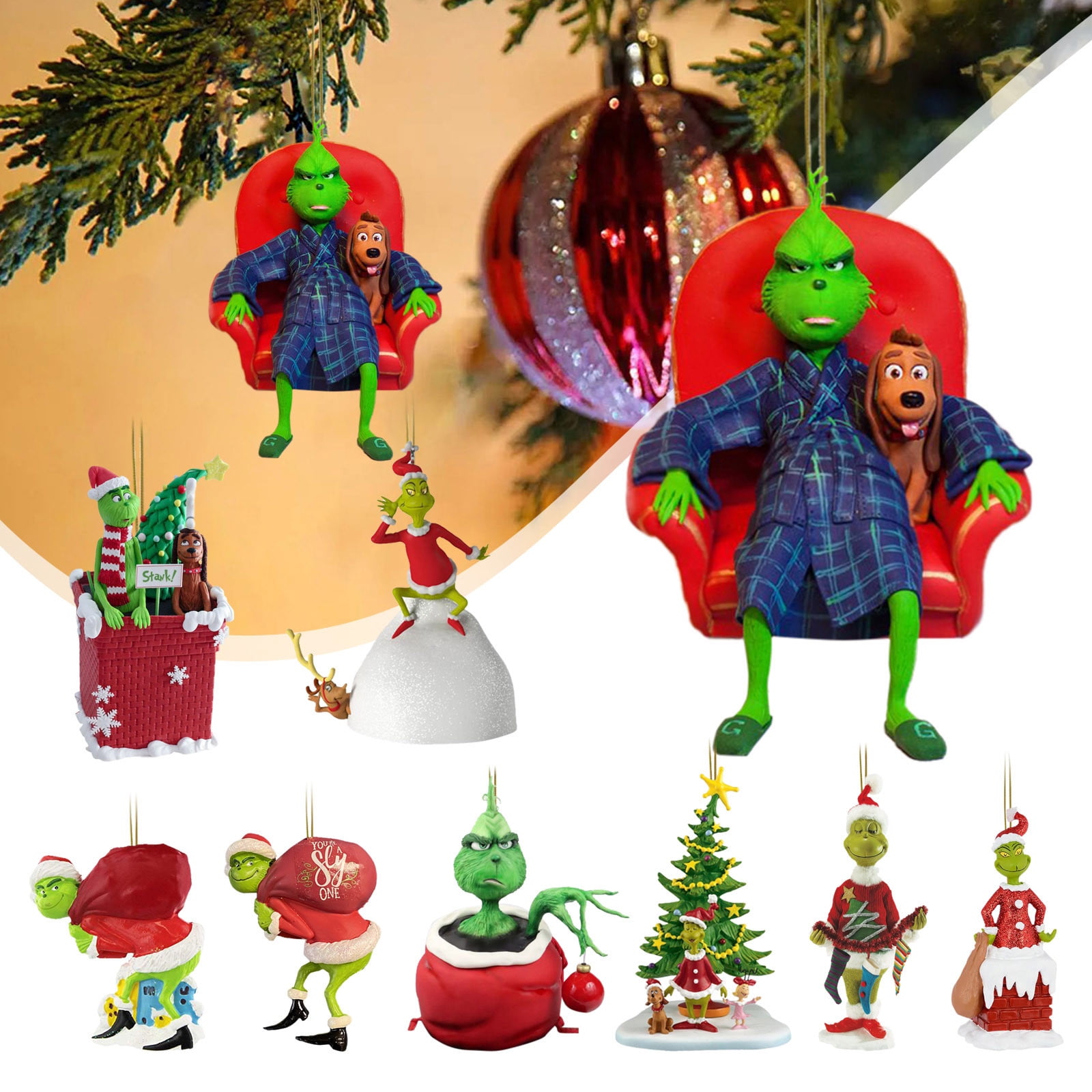Décorations Sapin Noël Grinch Lot De 11 - Acrylique 2D Avec Corde, Thème Festif - 6