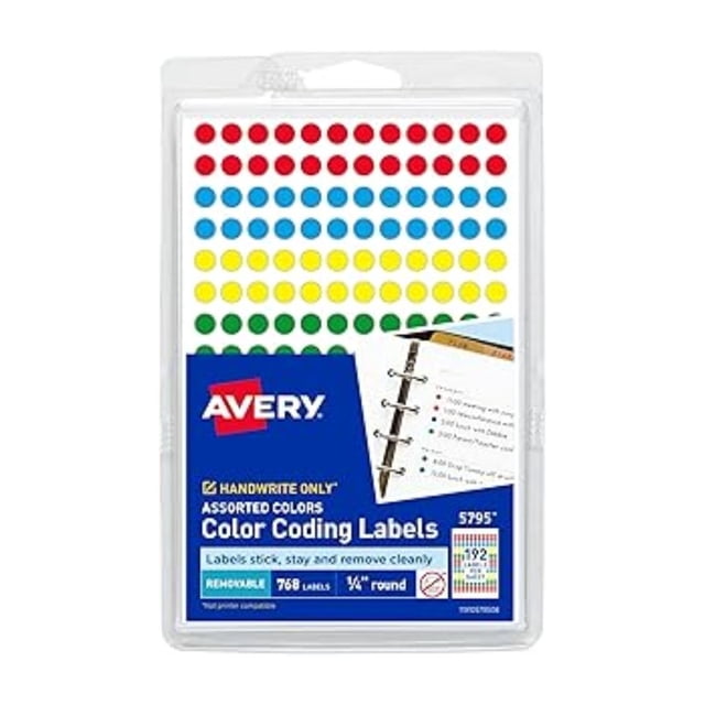 768pzs Etiquetas Redonda Multicolor Avery 5795 Permanente 0.6 Cm Oficina Papeleria Adhesivo