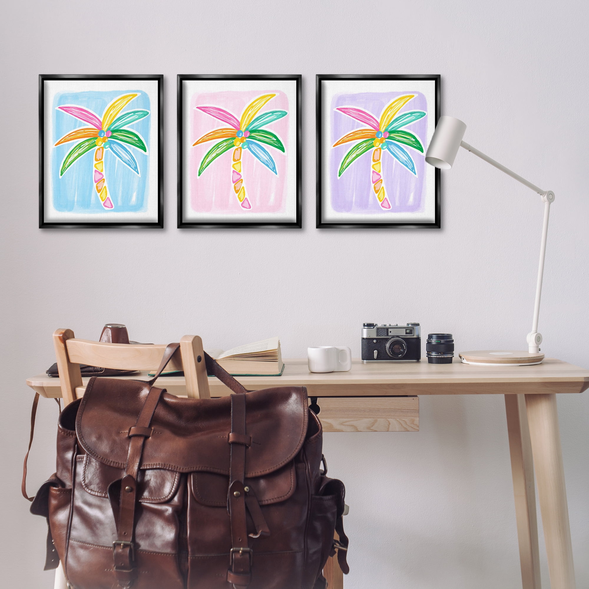 Stupell Industries Fun Summer Palms Plants & Flowers Painting Black Floater Framed Canvas Art Print Wall Art, 17 x 21, Set of 3