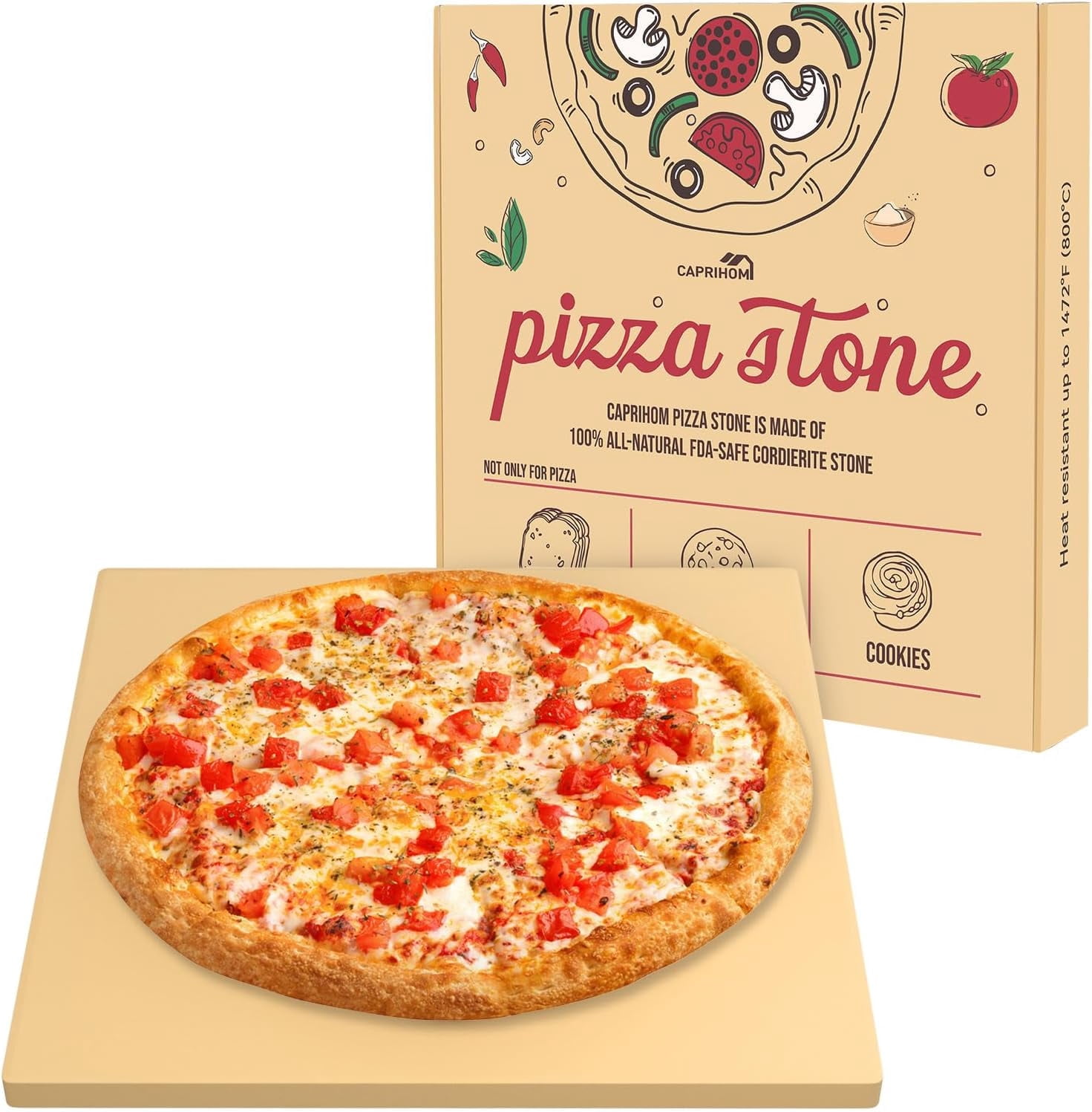 Pizza Stone for Oven 16" x 16" Pizza Stone for Grill Heavy Duty Cordierite Baking Stone for Grill, Ideal for Baking Different Sizes of Pizzas or Bread - Includes Scaper