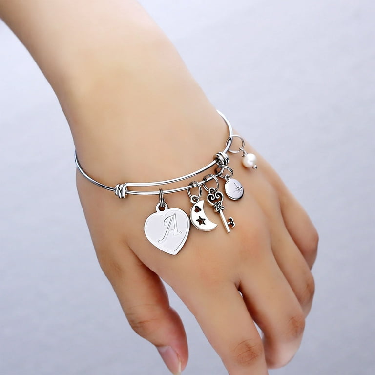 Charms Bracelet For Women Handmade Silver Initial Heart Letter