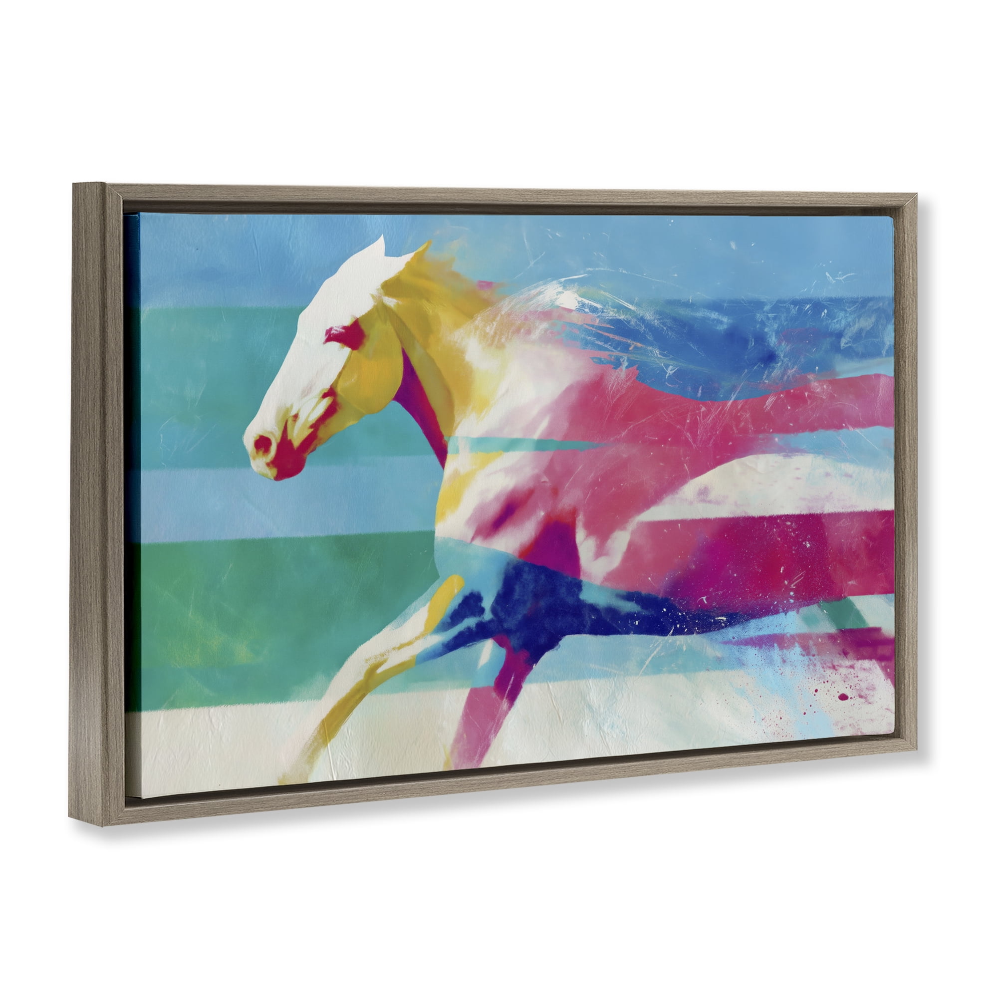 Stupell Industries Abstract Horse In Stripes Brown Framed Floater Canvas Wall Art, design by Chromatic Storm Studio