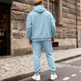 thumbnail image 6 of Men's Fleece-Lined Thermal Two-Piece Tracksuit Set, Solid Color Hoodie with Cuffed Joggers and Elastic Waist for Casual Outdoor Activities and Winter Sports,Light Blue,XL, 6 of 9