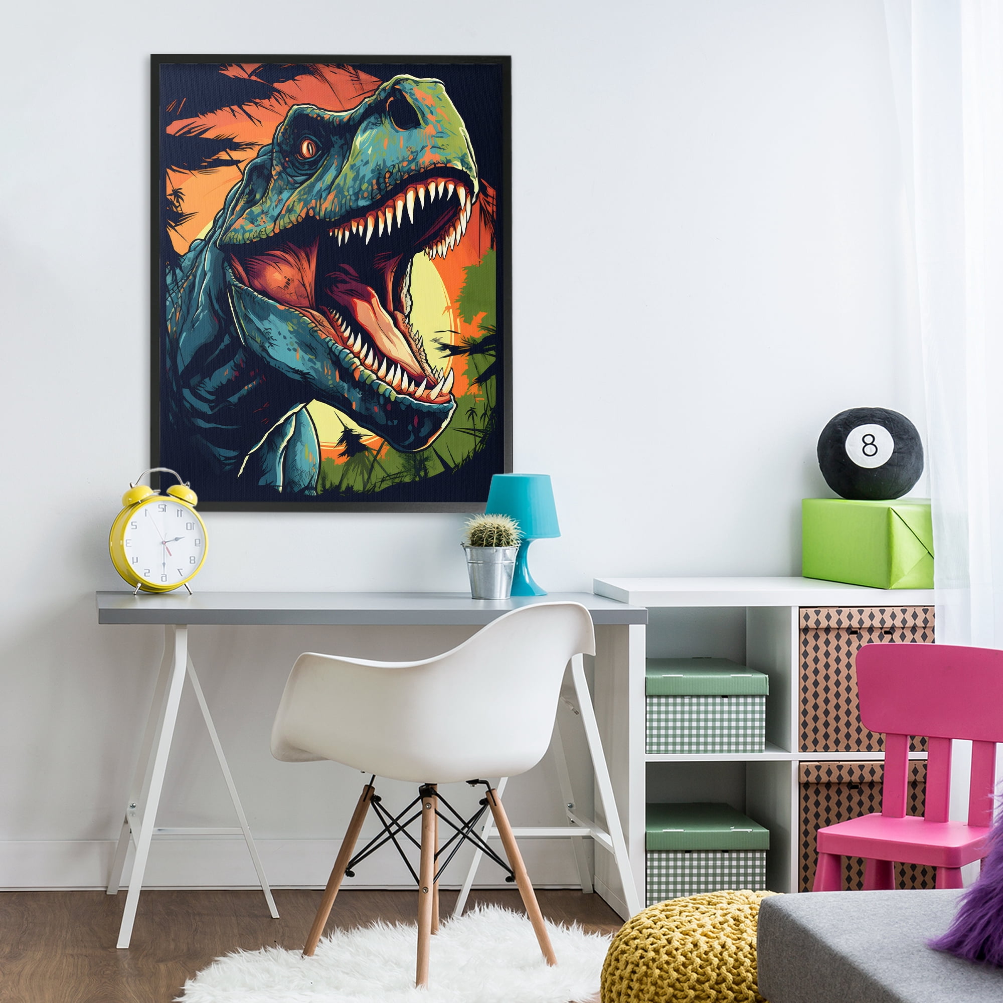 Stupell Industries Dino Roar at Sunset Black Framed Giclee Art, design by Creative Studio
