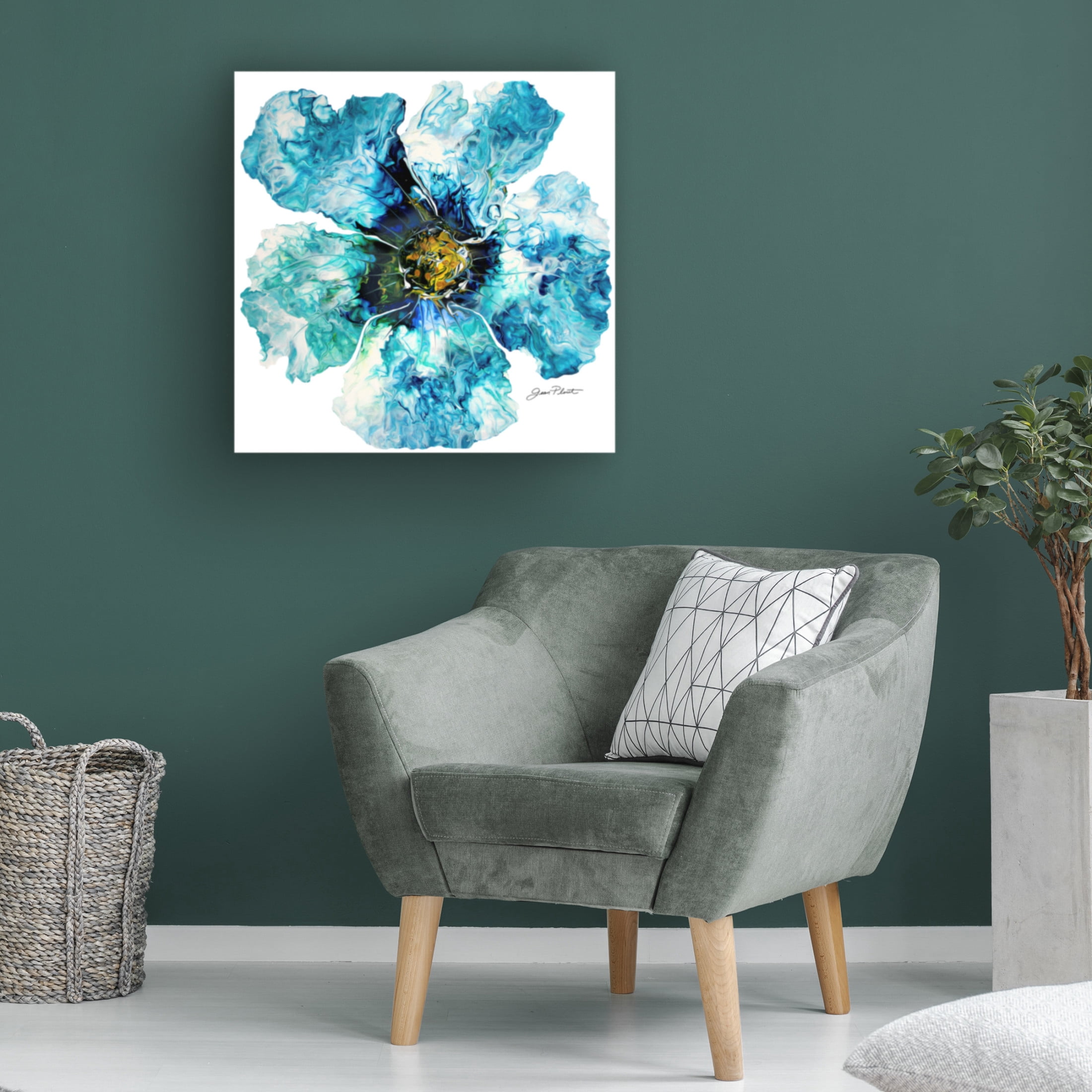 Canvas Wall Art - Jean Plout 'Floral Acrylic Pouring C' Wall Art for Living Room, Bedroom, or Office Décor by Trademark Fine Art - 35 x 35 Inches
