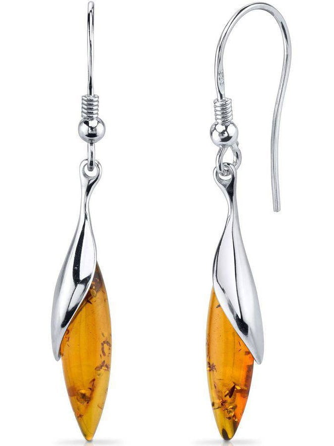 Yellow Amber Drop Earrings for Women Long Amber Earrings with Gold