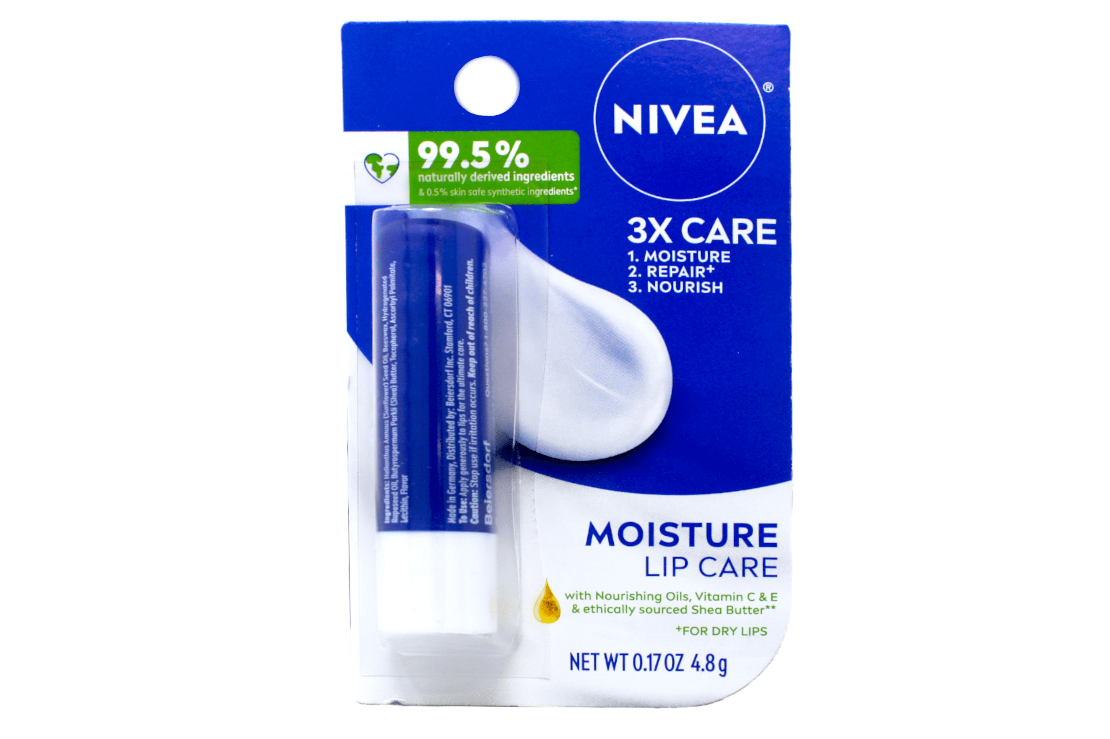 Nivea Moisture Lip Care - Unisex Intensively Moisturizing Balm - .17 Oz. (Pack Of 6),Shea Butter And Jojoba Oil