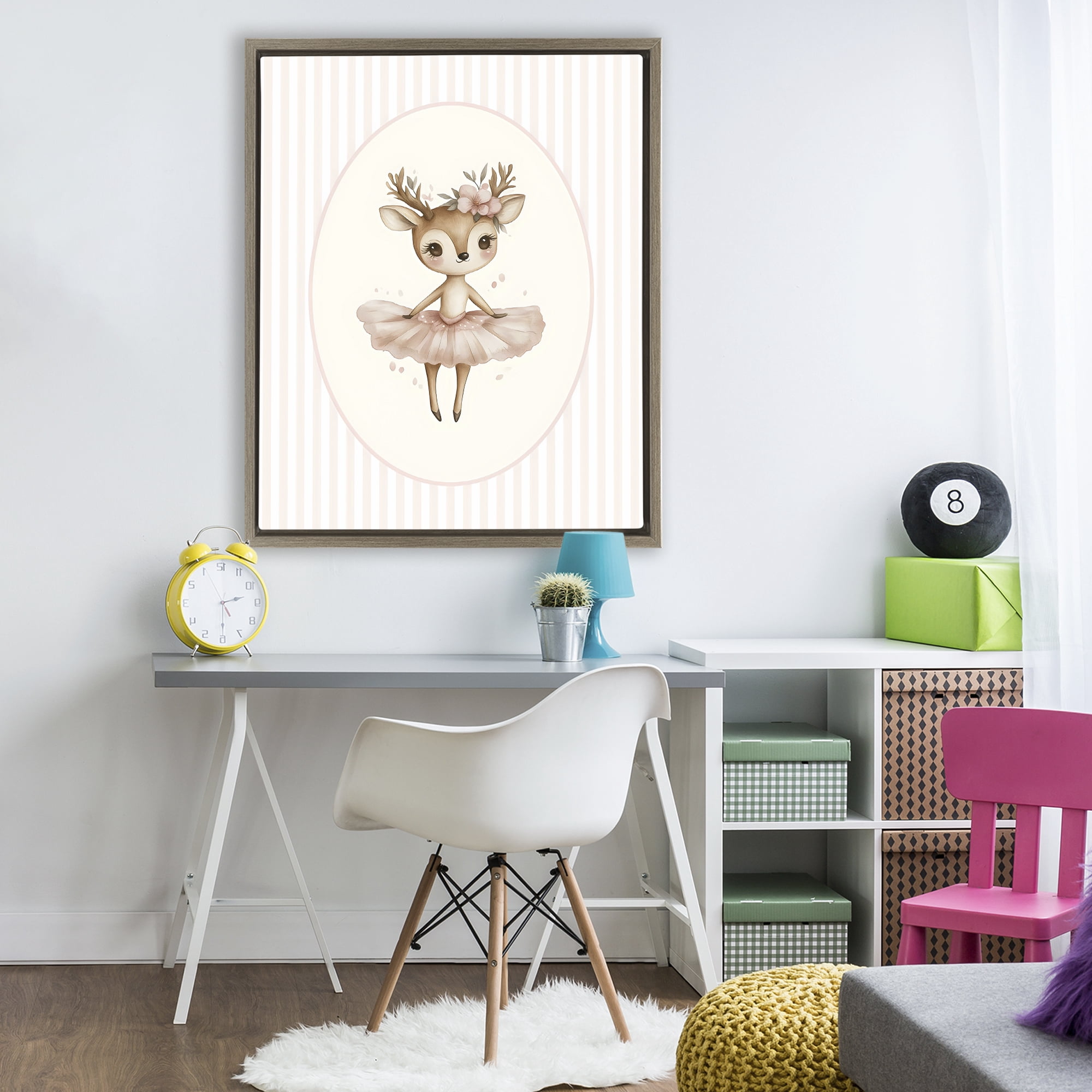 Stupell Industries Nursery Ballerina Deer Striped Brown Framed Floater Canvas Wall Art, design by LSR Design Studio