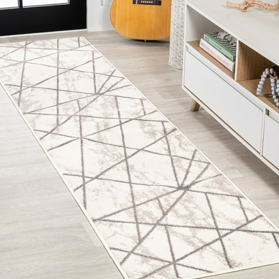 JONATHAN Y LUXOR 2 x 8 Runner Rug, Patras Geometric Marbled - Ivory/Gray, LUX105A-28