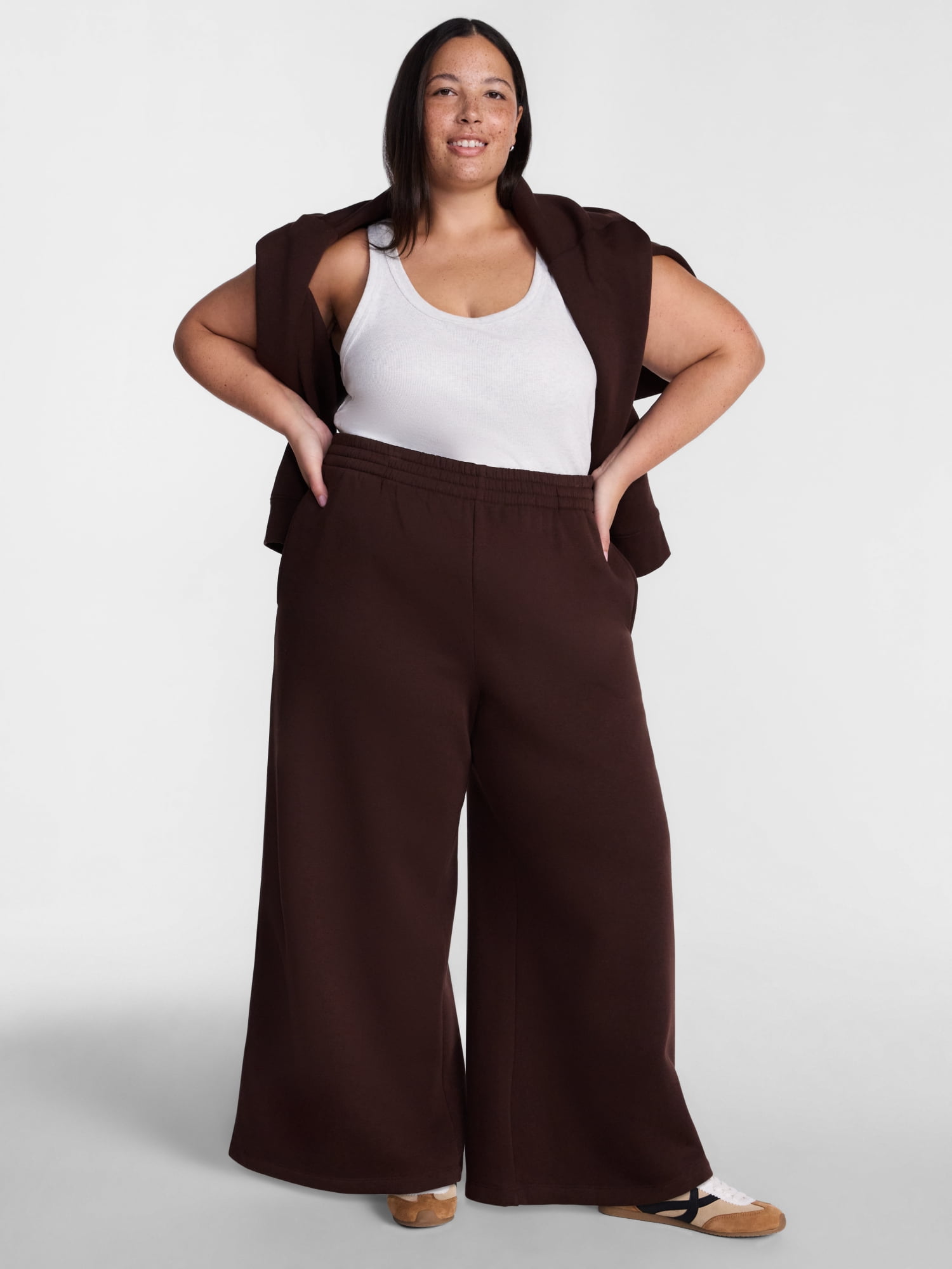 Terra & Sky Women's Plus Fleece Wide Leg Sweatpants, Sizes 0X-5X