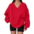 thumbnail image 2 of Women's Oversized Sweatshirts Solid Color Long Sleeve V Neck Pullover Shirt Lightweight Casual Loose Fit Fashion Tops 2025, 2 of 5