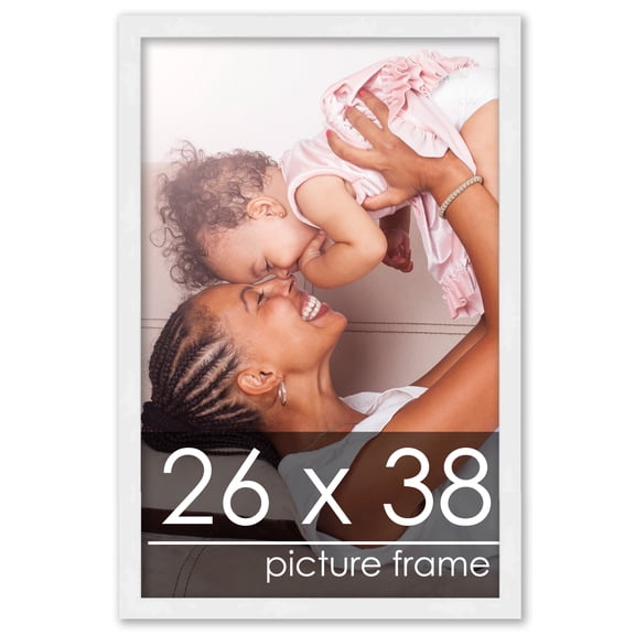 26x38 White Wood Picture Frame - UV Acrylic, Foam Board Backing, Hanging Hardware