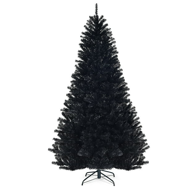 Costway 7 5ft Hinged Artificial Halloween Christmas Tree Full Tree W Metal Stand Black Walmart Com