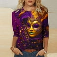 thumbnail image 2 of Feancey 3/4 Length Sleeve T Shirts for Women New Orleans Tops Novelty Mask Print Round Neck Blouse Dressy Trendy Mardi Gras Shirts Comfy Loose Party Tees Multicolor 3XL, 2 of 6