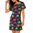 thumbnail image 2 of Fotbe Colorful Dinosaur Bata de Dormir para Mujer con Estampado, Camisón de Algodón de Manga Corta, Ropa de Dormir Casual, 2 of 6