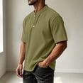 thumbnail image 6 of akafmk Mens Waffle Shirts Short Sleeve Crewneck T-shirts Button Front Sporty Daily Wear Summer Casual Shirts, Size S, 6 of 8