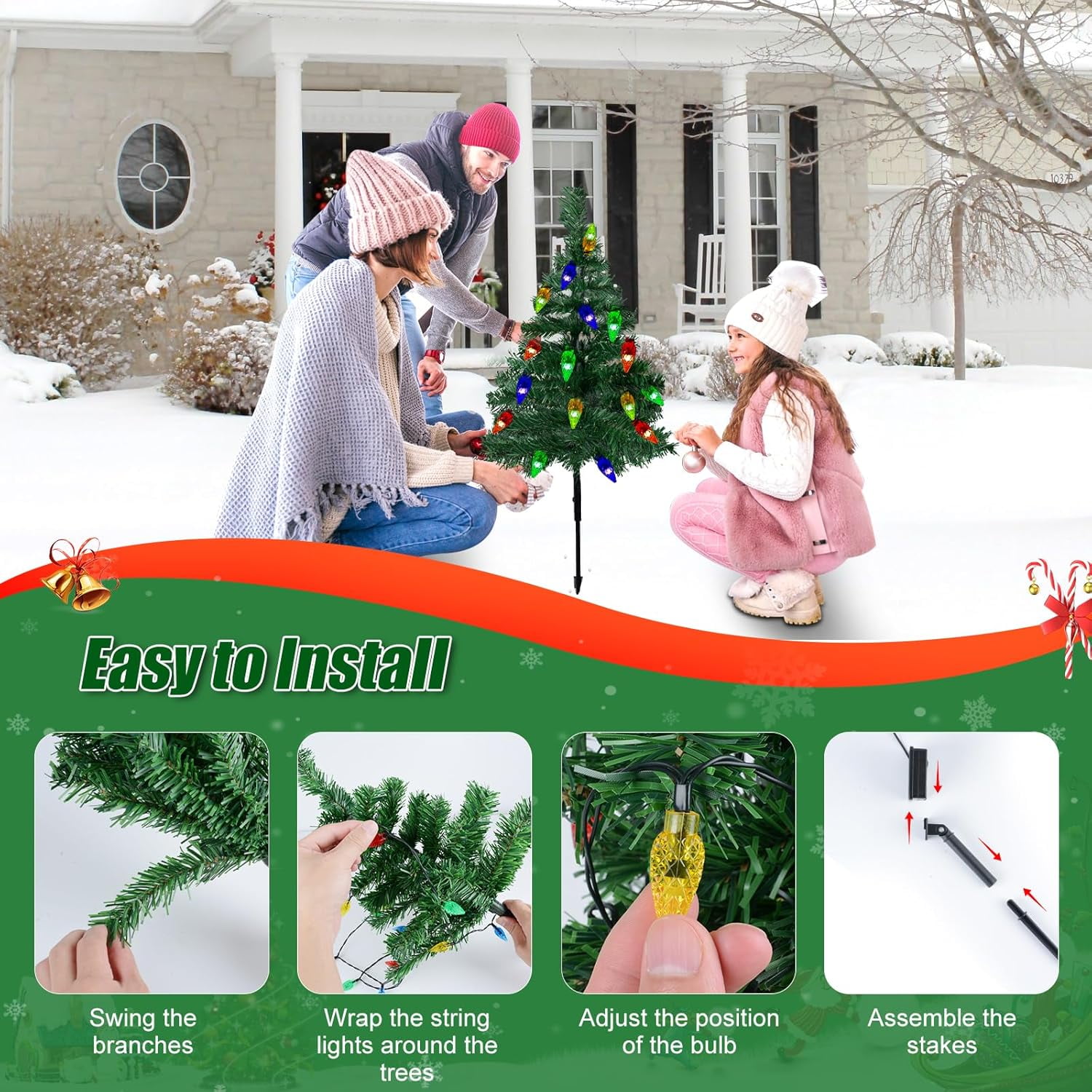 Qoosea 6 pack Solar Christmas Garden Stake Lights, Decorative Xmas Tree Solar Christmas Yard Stake Outdoor Waterproof Christmas Pathway Lights for Christmas Decoration Garden Patio Yard