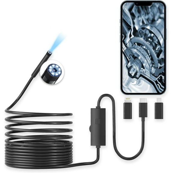 Endoscope Camera with Light, 1920P HD Borescope with Adjustable LED Lights, 7.9mm IP68 Waterproof Industrial Inspection Camera Compatible for Android, iPhone, iPad