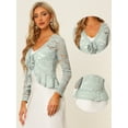 thumbnail image 2 of Cárdigan corto con lazo en la parte delantera para mujer Dobladillo con volantes Top transparente de encaje floral Gris L, 2 of 6