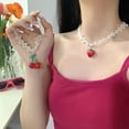 thumbnail image 6 of Necvior Sweet Cherry Strawberry Necklace Double Layer Pearl Choker Simple Clavicle Chain, 6 of 15