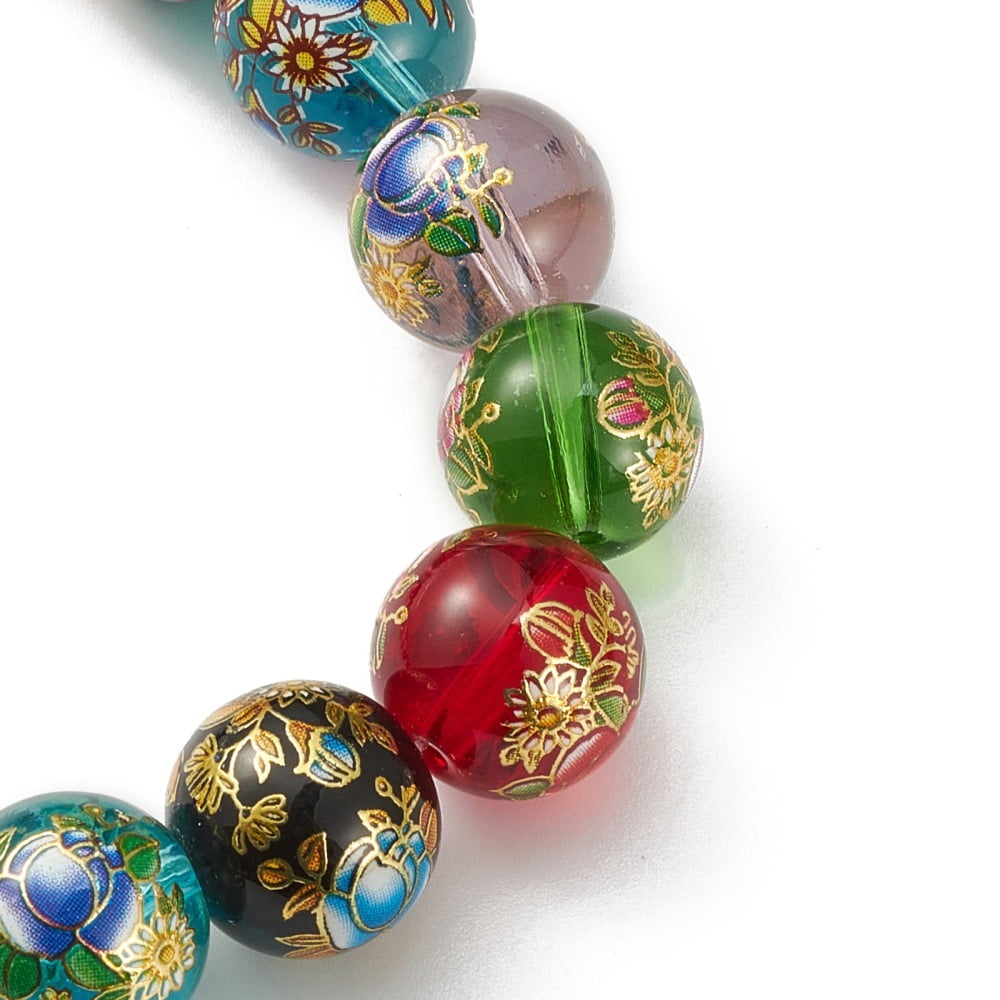 30pcs Flower Painted Handmade Lampwork Round Beads Colorful 14x13mm Hole: 1mm