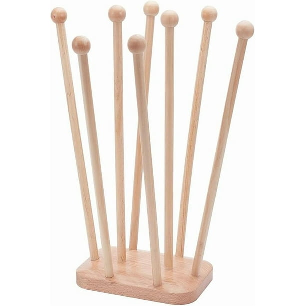 Escurridor de bolsas de plástico reutilizable con soporte para vasos y bolsas, incluye 8 varillas. Escurridor de madera de haya.