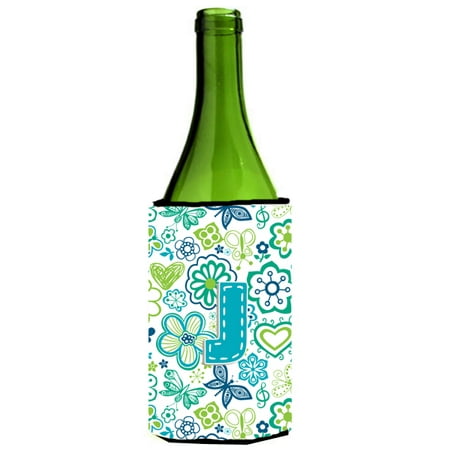 

Caroline s Treasures CJ2006-JLITERK Letter J Flowers and Butterflies Teal Blue Wine Bottle Hugger Wine Bottle multicolor
