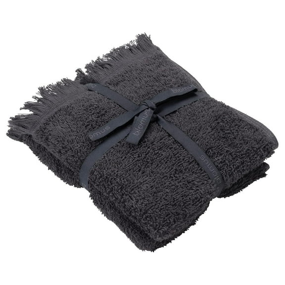 CintBllTer FRINO Fringed Organic Cotton Guest Hand Towels 12 x 20-2pcs - Magnet (Charcoal)