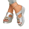thumbnail image 5 of Xucatan Women's Rhinestone Wedge Sandals, Metallic Faux Leather Open Toe Mules, Glamorous Plus Size Slip On Shoes for Evening Events Gift, 5 of 8